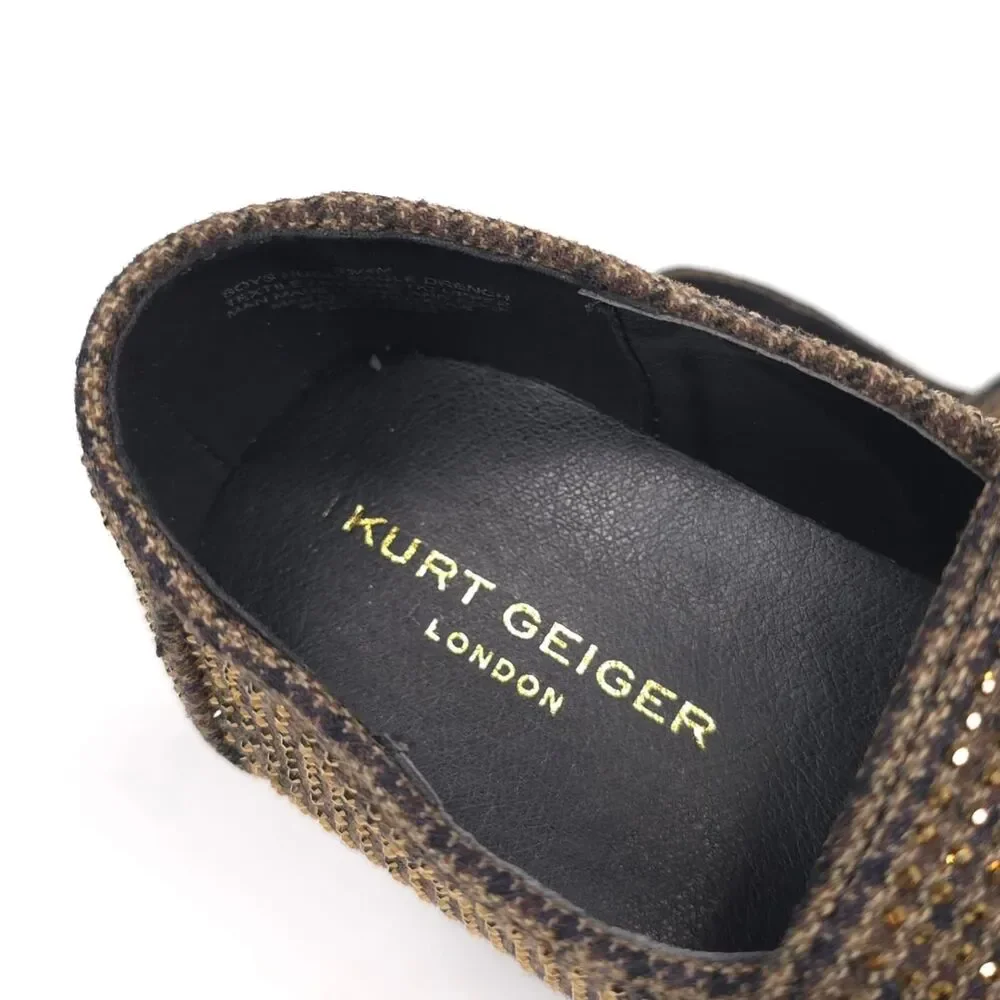 KURT GEIGER Boys New Hugh Loafers Shoes 3M Crystal Embellished Brown DRENCH EU34